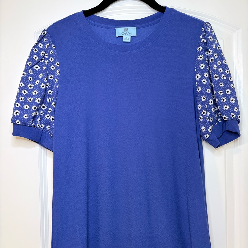 CeCe Blue/Purple Top with Floral Sleeves